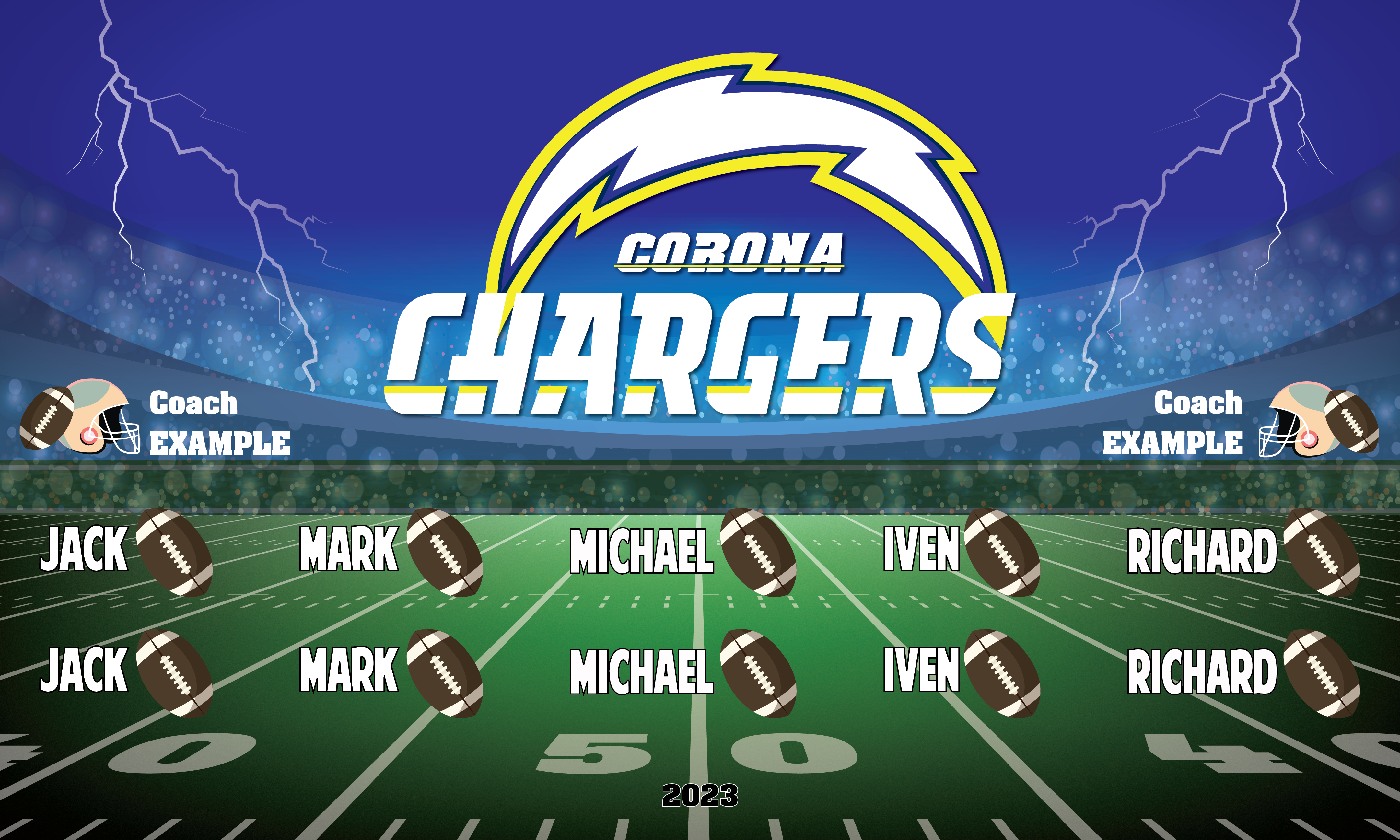 B3376 Corona Chargers  Jaaf Football 3x5 Banner